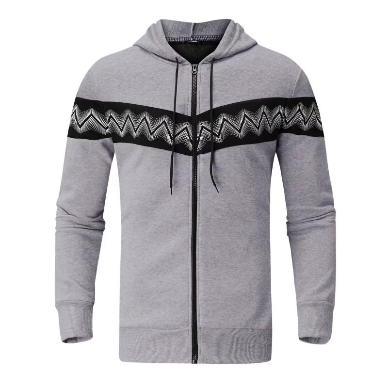 Mens Color Block Print Material Stitching Hoodie Jacket 73955870Z