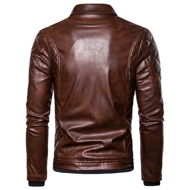 Mens Vintage Fur Collar Zipper Panel Leather Jacket 84578852M