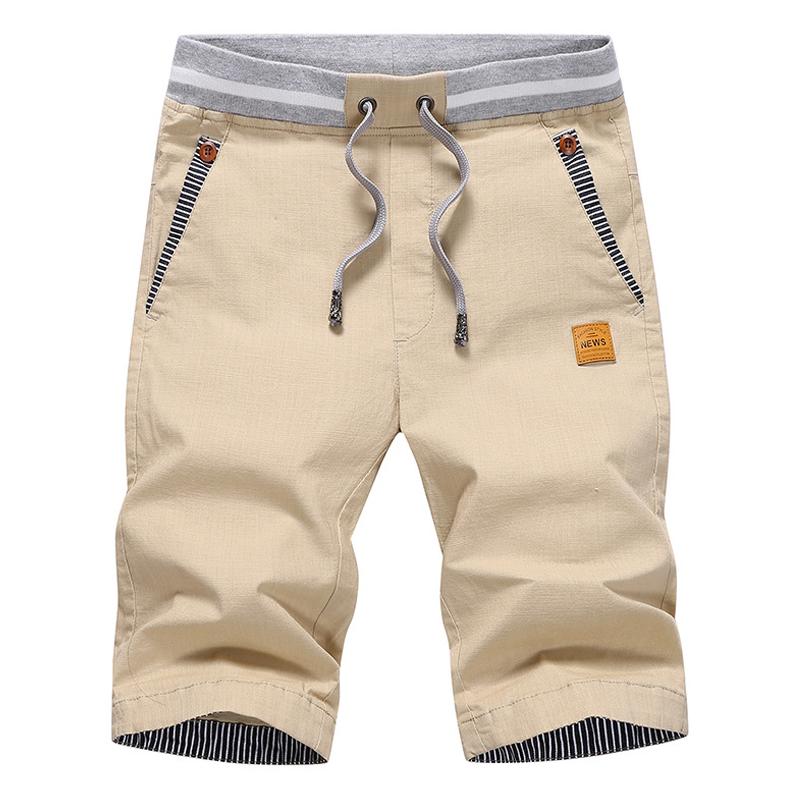 Mens Solid Elastic Waist Cotton Beach Shorts 32473892Z