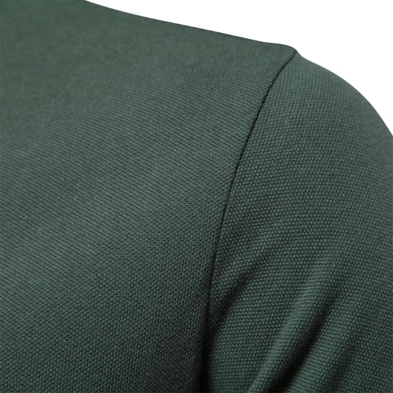 Mens Casual Cotton Stand Collar Solid Color Slim Short Sleeve Polo Shirt 95058725M