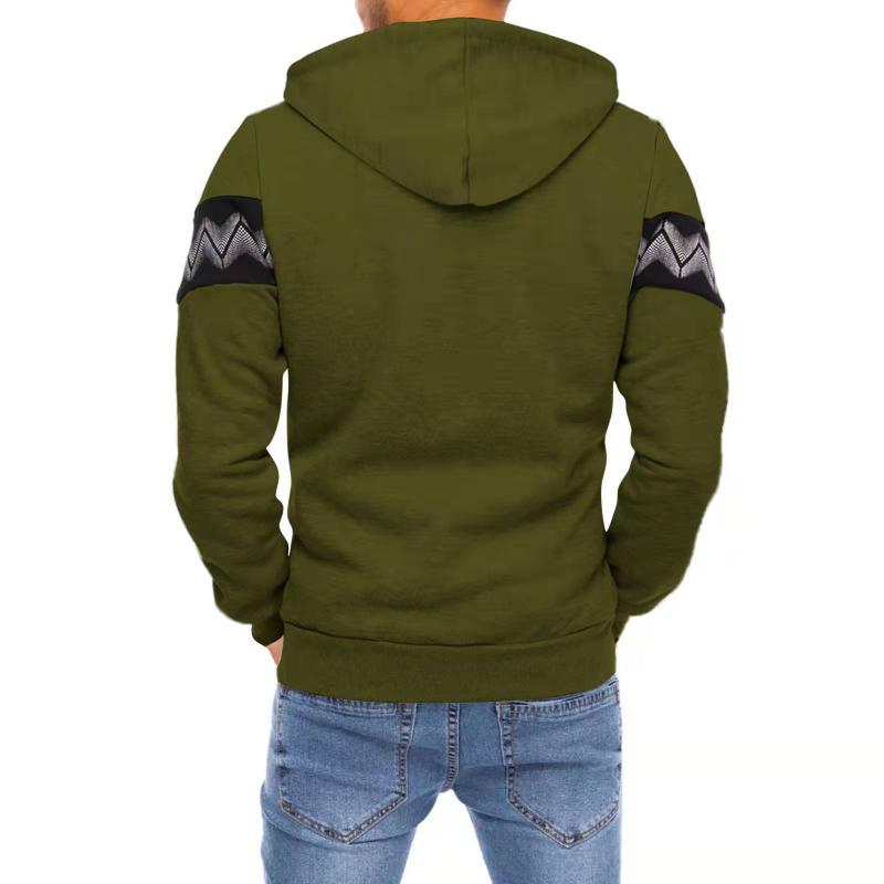 Mens Color Block Print Material Stitching Hoodie Jacket 73955870Z