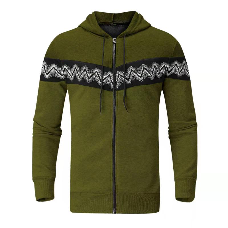 Mens Color Block Print Material Stitching Hoodie Jacket 73955870Z