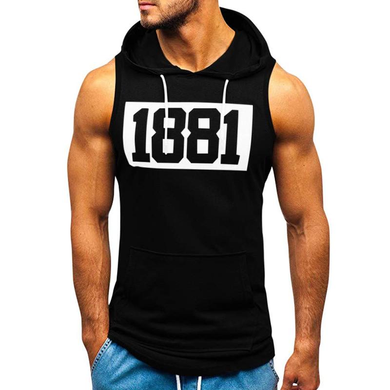 Mens Numbers Print Hooded Sports Fitness Tank Top 67473765Z