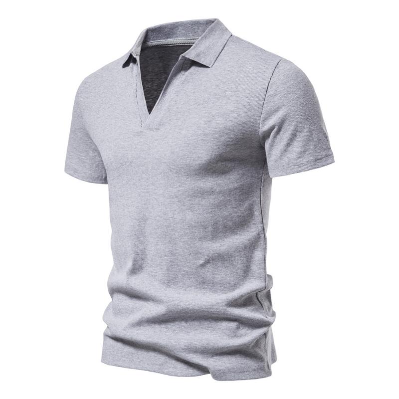 Mens Solid V Neck Short Sleeve Polo Shirt 61101482Z