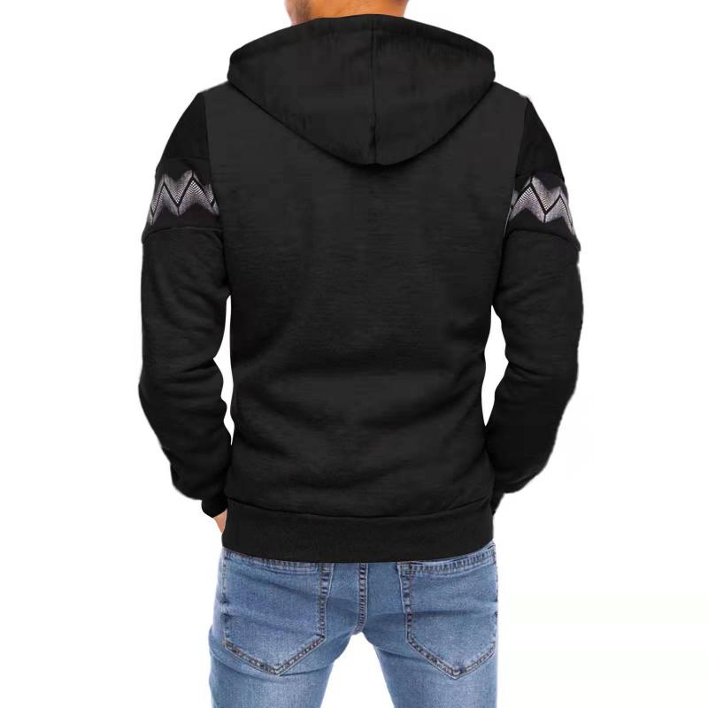 Mens Color Block Print Material Stitching Hoodie Jacket 73955870Z