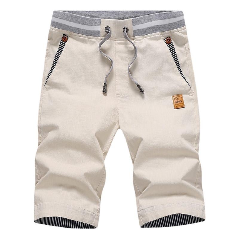 Mens Solid Elastic Waist Cotton Beach Shorts 32473892Z
