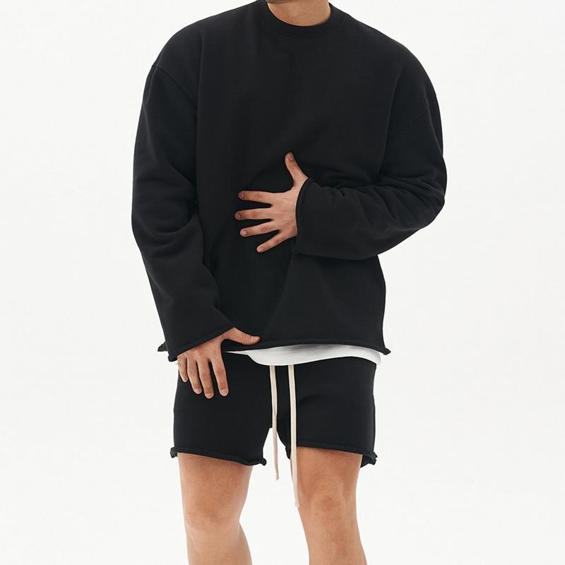 Mens Fashion Solid Color Loose Rolled Sweatshirt Shorts Set 80927036Z