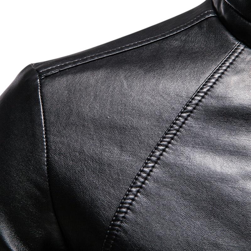 Mens Vintage Slim Stand Collar Panel Leather Biker Jacket 91771623M