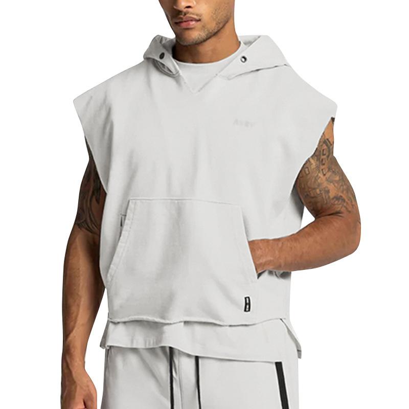 Mens Solid Loose Sleeveless Fitness Sports Hoodie 41849746Z