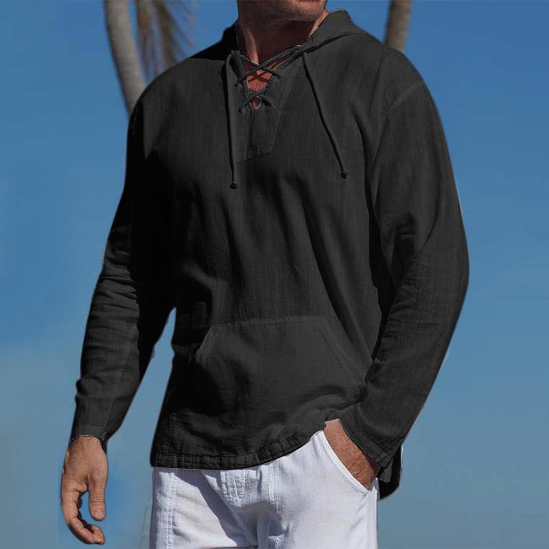 Mens Casual Lace-up Hooded Long Sleeve T-Shirt 83764852M
