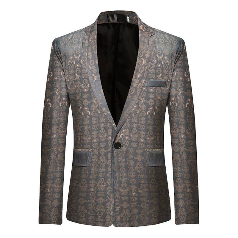 Mens Retro Graphic Print One Button Blazer 47113767Z