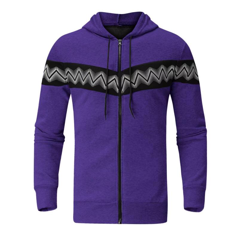 Mens Color Block Print Material Stitching Hoodie Jacket 73955870Z