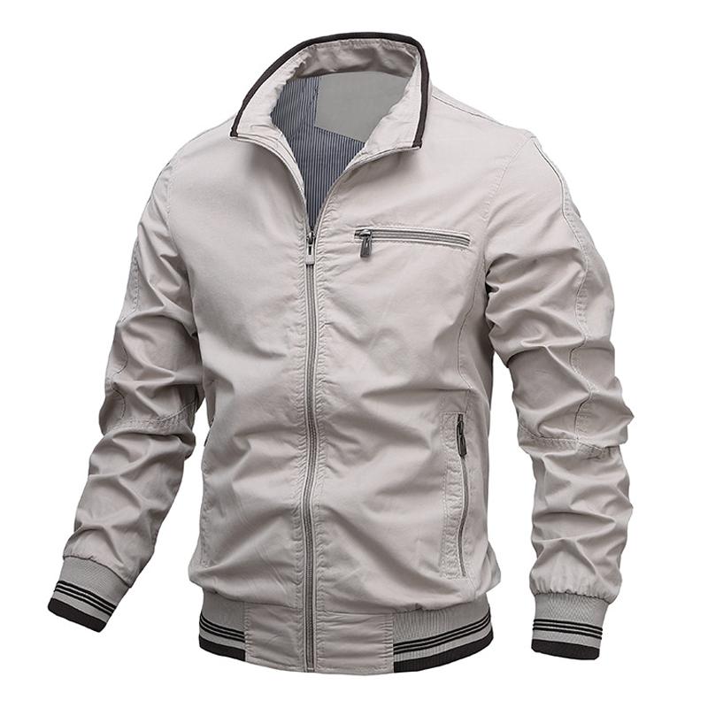 Mens Washed Cotton Solid Color Zipper Jacket 76491245Z