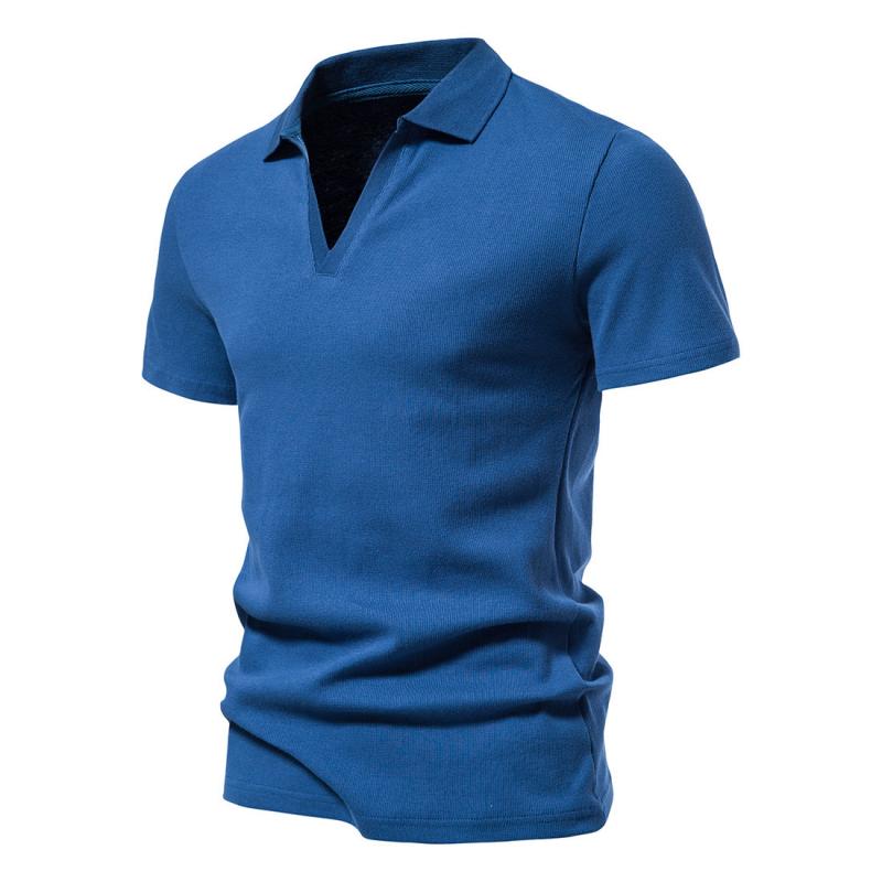 Mens Solid V Neck Short Sleeve Polo Shirt 61101482Z