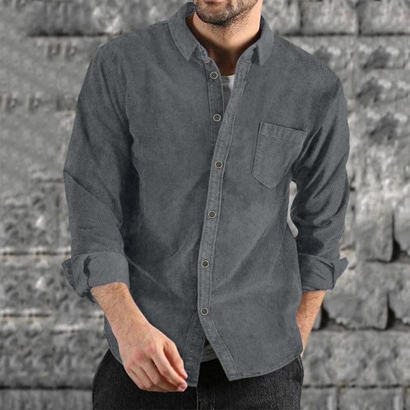 Mens Lapel Solid Color Casual Corduroy Shirt 88079163Z