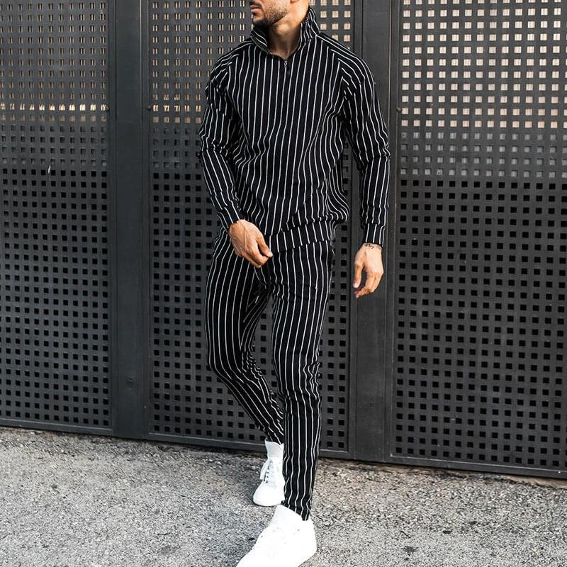 Mens Striped Zip Jacket Trousers Sports Set 11757219Z