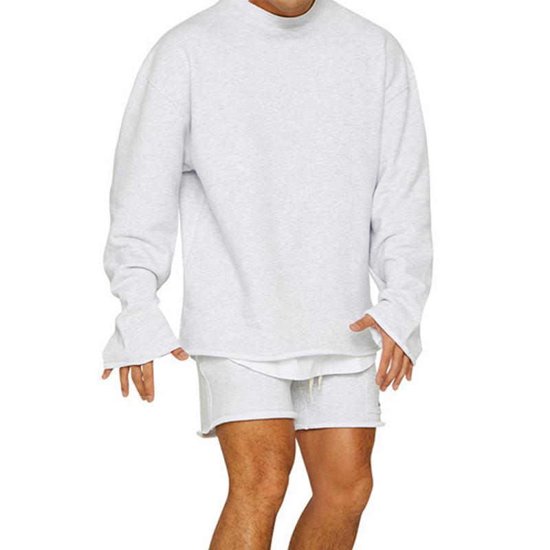 Mens Fashion Solid Color Loose Rolled Sweatshirt Shorts Set 47733694Z
