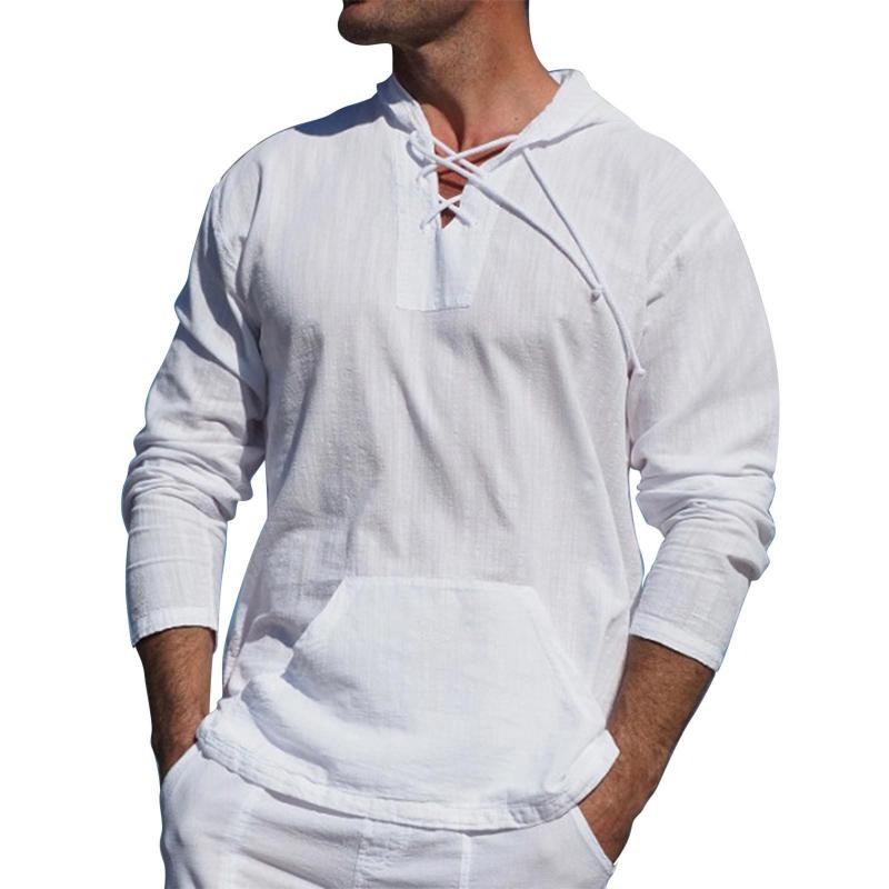 Mens Casual Lace-up Hooded Long Sleeve T-Shirt 83764852M