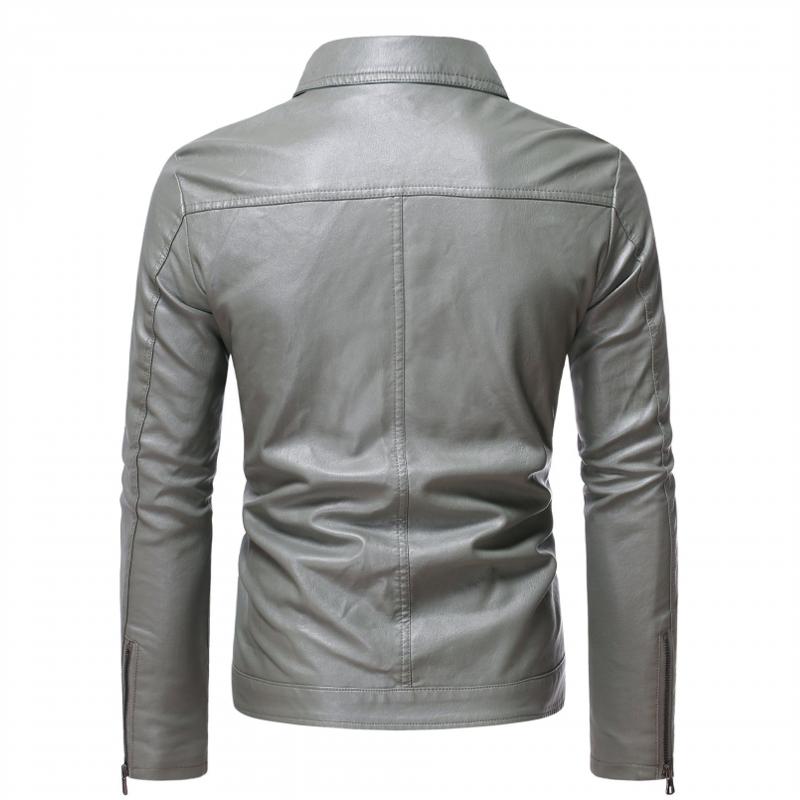 Mens Lapel Biker Leather Jacket 55218770Z
