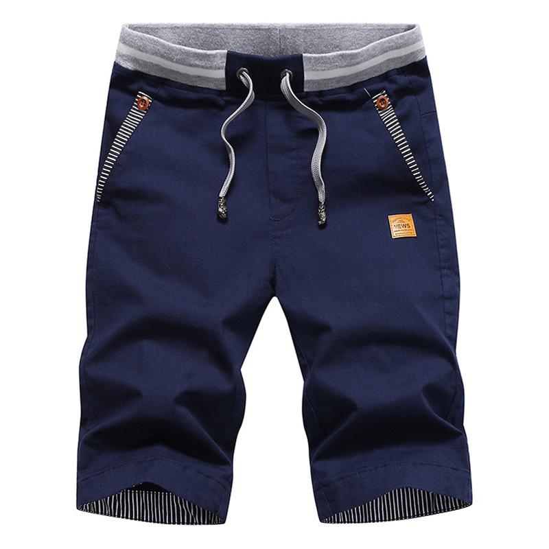 Mens Solid Elastic Waist Cotton Beach Shorts 32473892Z