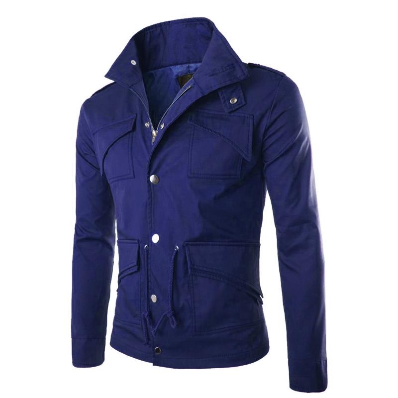 Mens Stand Collar Multi-pocket Casual Jacket 88909498Z
