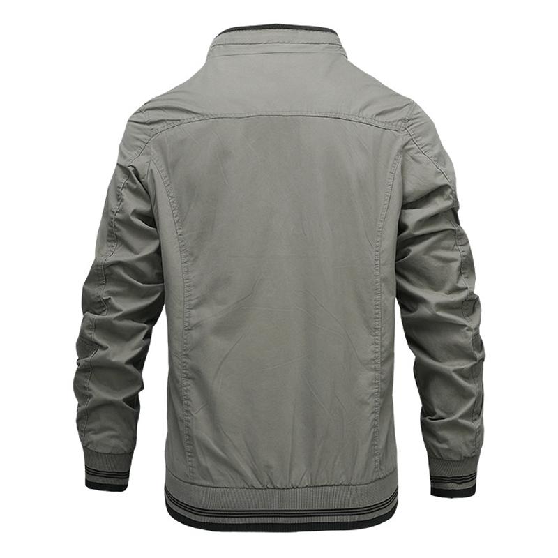 Mens Washed Cotton Solid Color Zipper Jacket 76491245Z