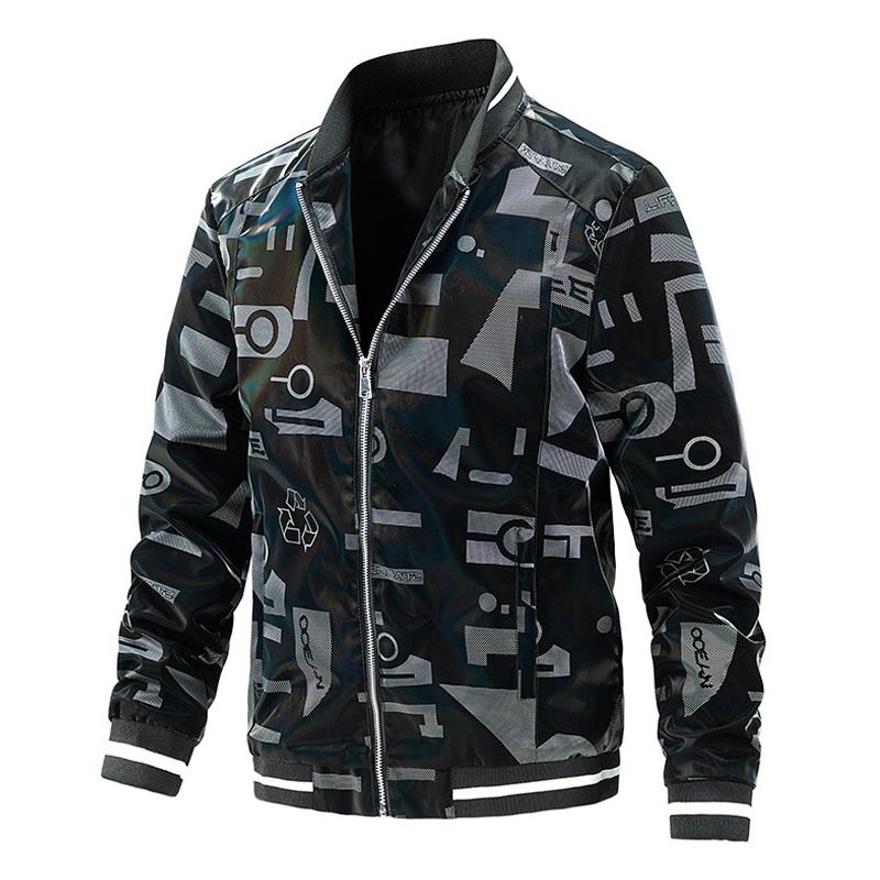 Mens Geometric Patterns Stand Collar Jacket 18435386Z