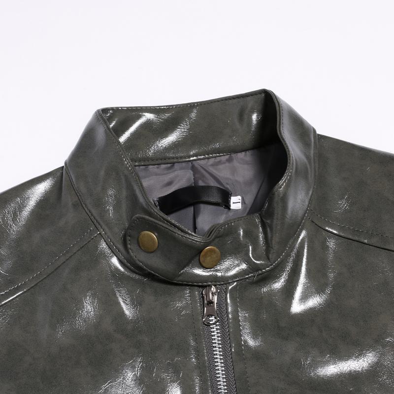 Mens Fashion Stand Collar Punk Biker Leather Jacket 02390117M