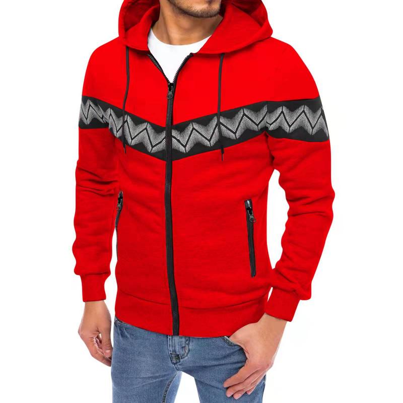 Mens Color Block Print Material Stitching Hoodie Jacket 73955870Z