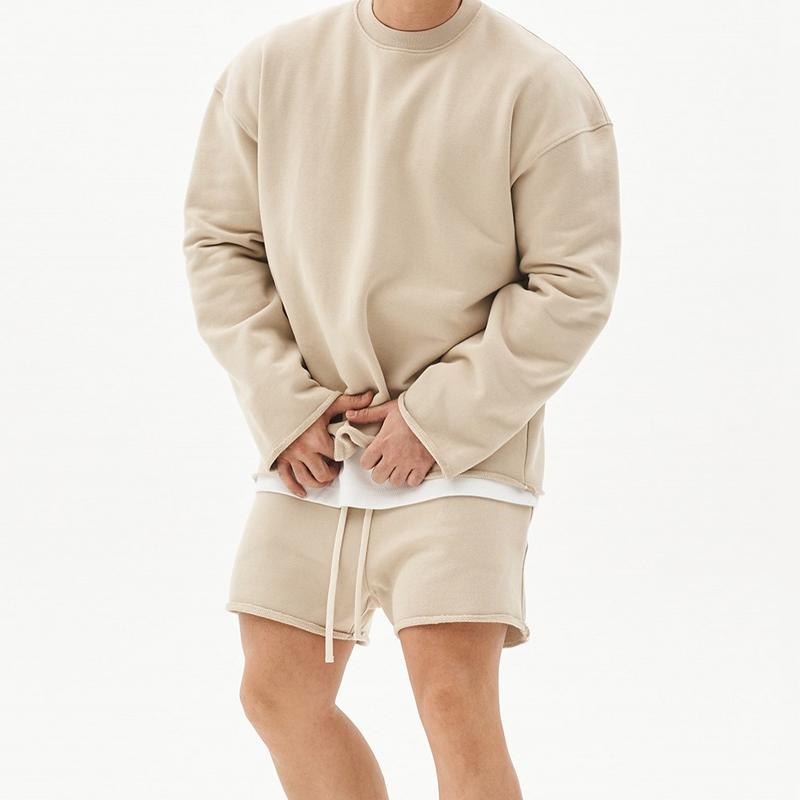 Mens Fashion Solid Color Loose Rolled Sweatshirt Shorts Set 80927036Z