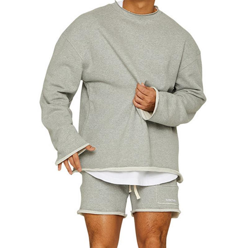 Mens Fashion Solid Color Loose Rolled Sweatshirt Shorts Set 47733694Z