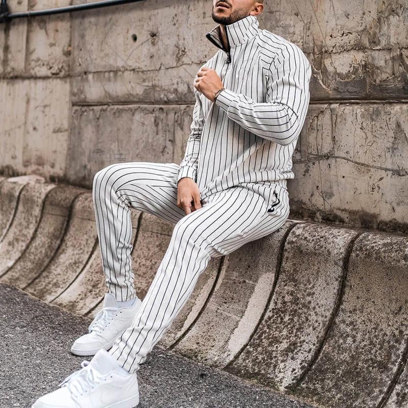 Mens Striped Zip Jacket Trousers Sports Set 11757219Z