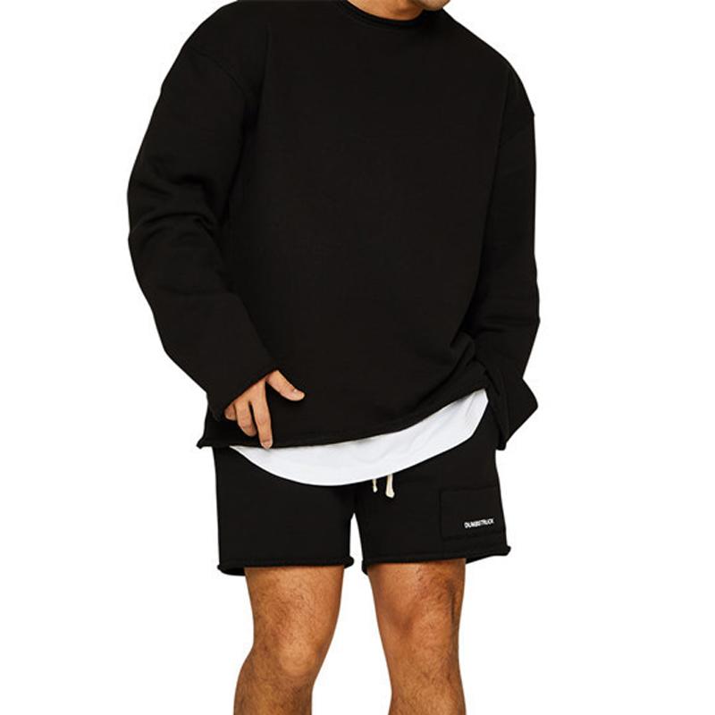 Mens Fashion Solid Color Loose Rolled Sweatshirt Shorts Set 47733694Z