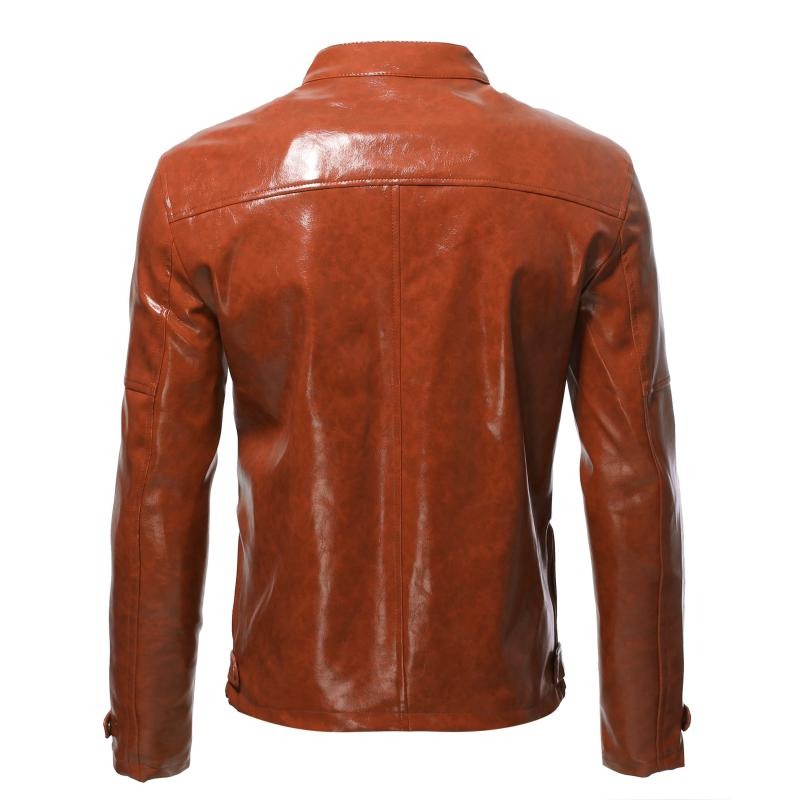 Mens Fashion Stand Collar Punk Biker Leather Jacket 02390117M