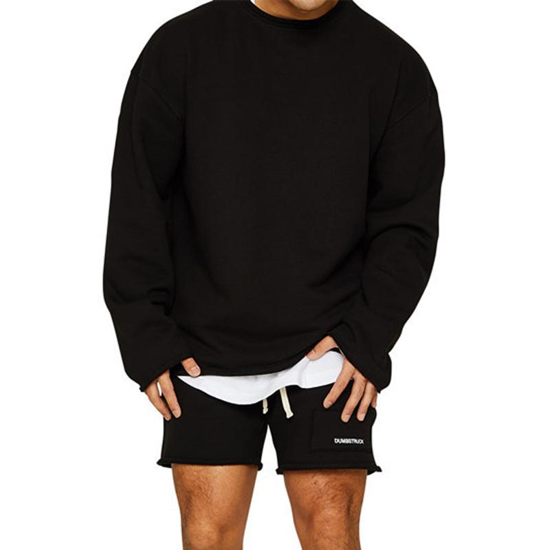 Mens Fashion Solid Color Loose Rolled Sweatshirt Shorts Set 47733694Z
