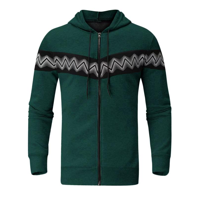 Mens Color Block Print Material Stitching Hoodie Jacket 73955870Z