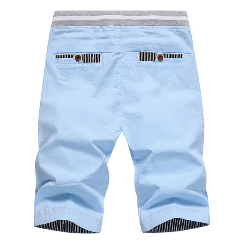 Mens Solid Elastic Waist Cotton Beach Shorts 32473892Z