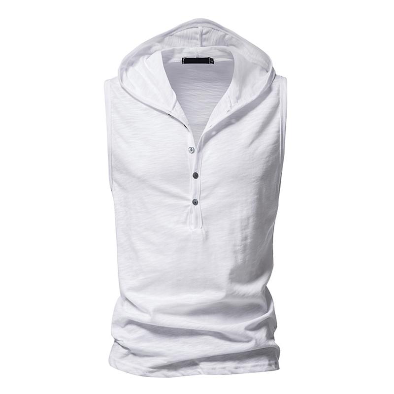 Mens Solid Hooded Henley Collar Sleeveless Cotton Tank Top 52780770Z