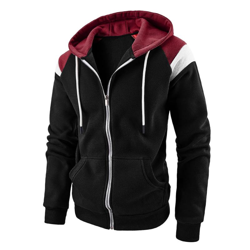 Mens Casual Color Block Hooded Long Sleeve Zippered Sport Jacket 58012589M