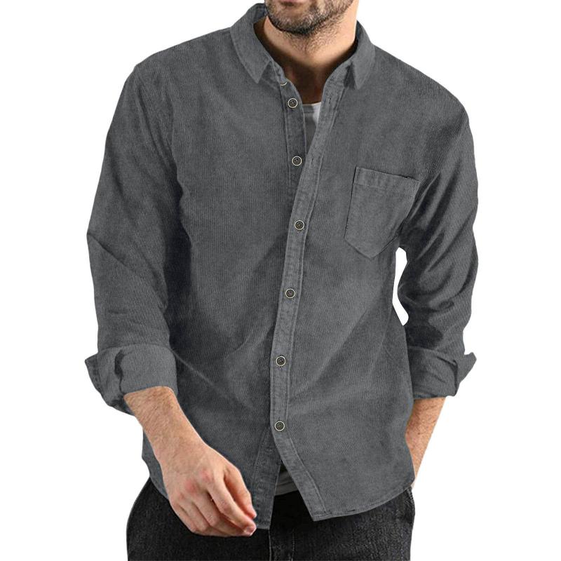 Mens Lapel Solid Color Casual Corduroy Shirt 88079163Z