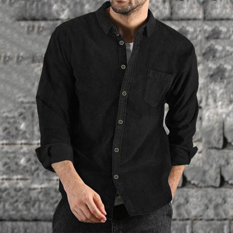 Mens Lapel Solid Color Casual Corduroy Shirt 88079163Z