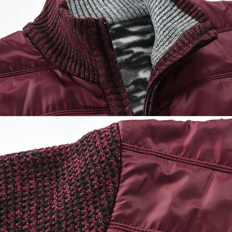 Mens Stand Collar Material Stitching Knit Coat 98961860Z