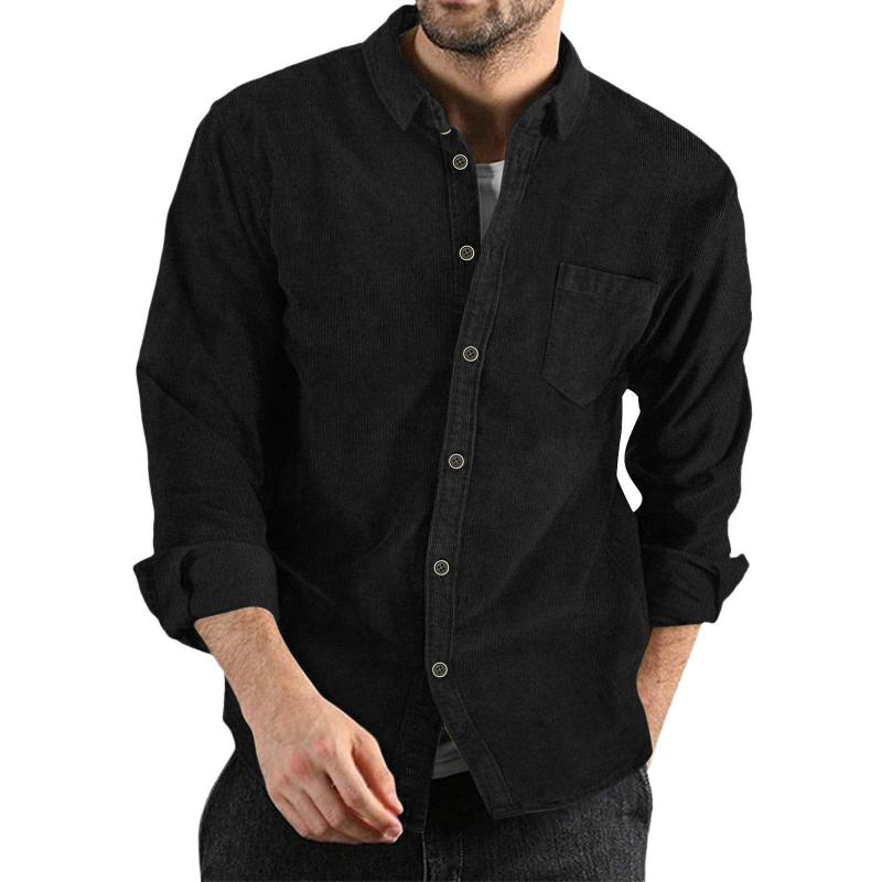 Mens Lapel Solid Color Casual Corduroy Shirt 88079163Z