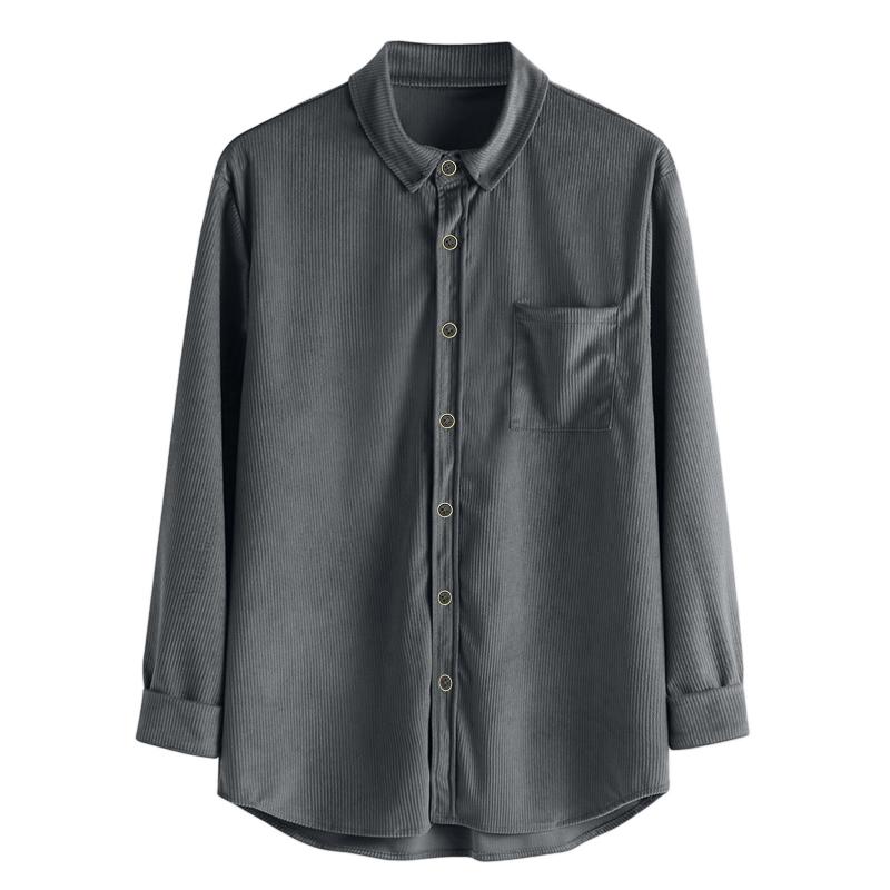 Mens Lapel Solid Color Casual Corduroy Shirt 88079163Z