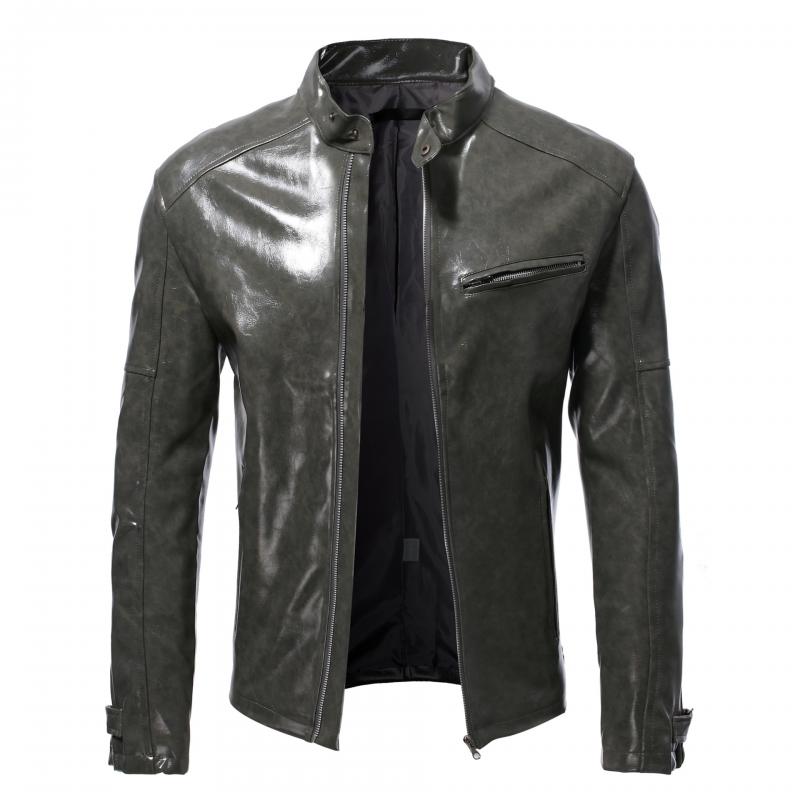 Mens Fashion Stand Collar Punk Biker Leather Jacket 02390117M