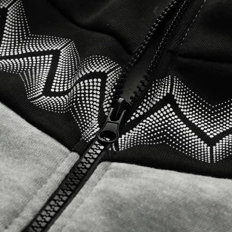 Mens Color Block Print Material Stitching Hoodie Jacket 73955870Z