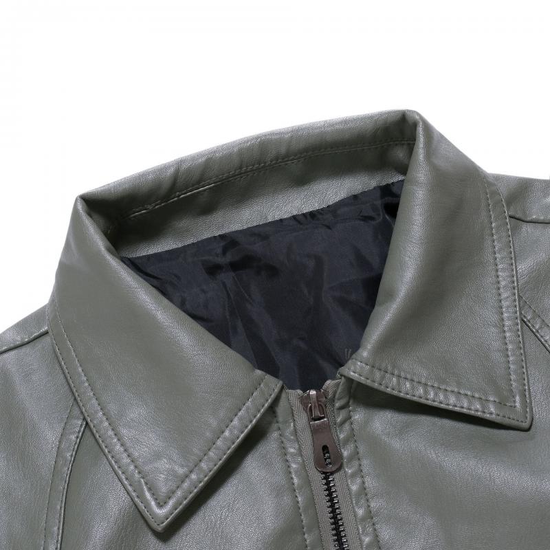 Mens Lapel Biker Leather Jacket 55218770Z