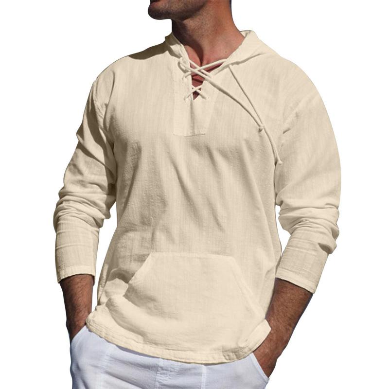 Mens Casual Lace-up Hooded Long Sleeve T-Shirt 83764852M