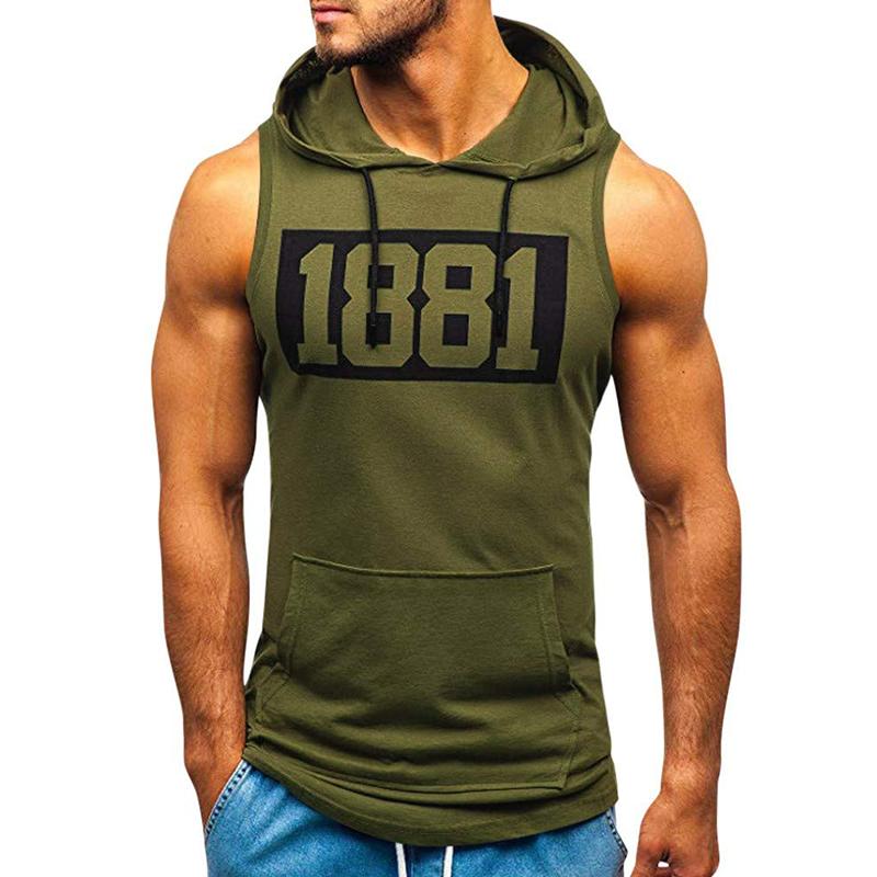 Mens Numbers Print Hooded Sports Fitness Tank Top 67473765Z