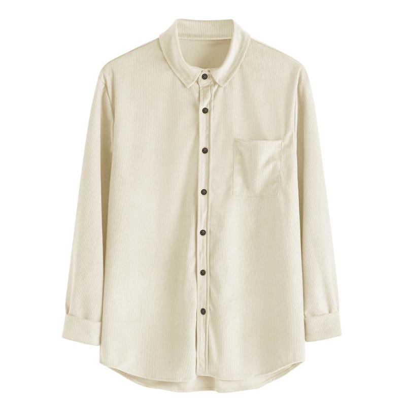 Mens Lapel Solid Color Casual Corduroy Shirt 88079163Z
